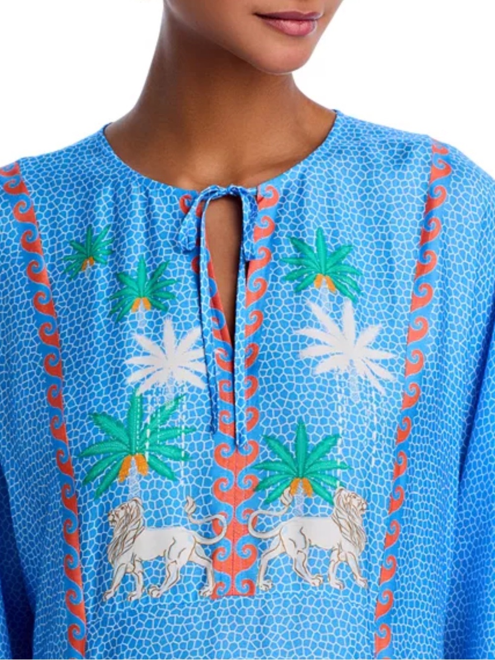 Johnny Was X Paolita Averi Caftan Dress Blue Silk Rayon XS  Resort NWT $298